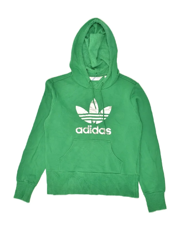 ADIDAS Womens Graphic Hoodie Jumper EU 40 Medium Green Cotton Hoodie with Hem Drawcord Adjustable Customizable