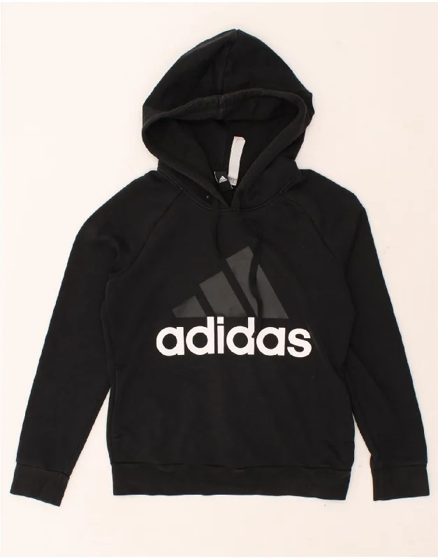 ADIDAS Womens Graphic Hoodie Jumper UK 8/10 Small Black Cotton Hoodie with Gradient Ombre Colorful