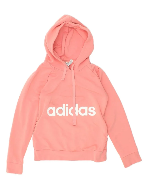 ADIDAS Womens Graphic Hoodie Jumper UK 8/10 Small Pink Cotton Hoodie with Hem Elastic Stretchable Comfortable