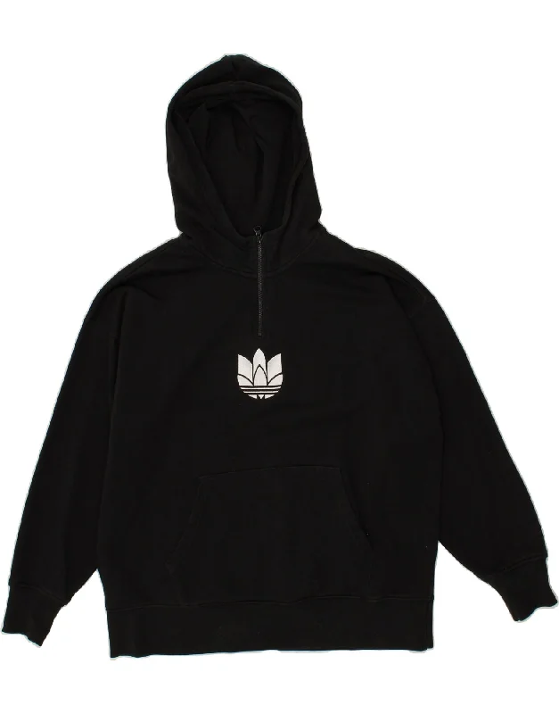 ADIDAS Womens Graphic Oversized Hoodie Jumper UK 12 Medium  Black Cotton Hoodie with Side Slits Relaxed Casual