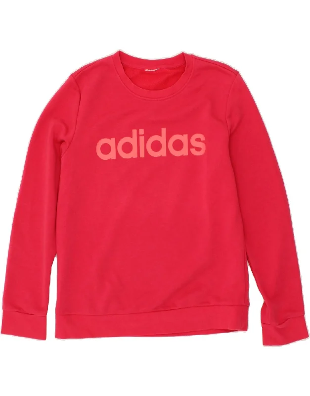 ADIDAS Womens Graphic Sweatshirt Jumper UK 10 Small Pink Hoodie with Typography Text Message