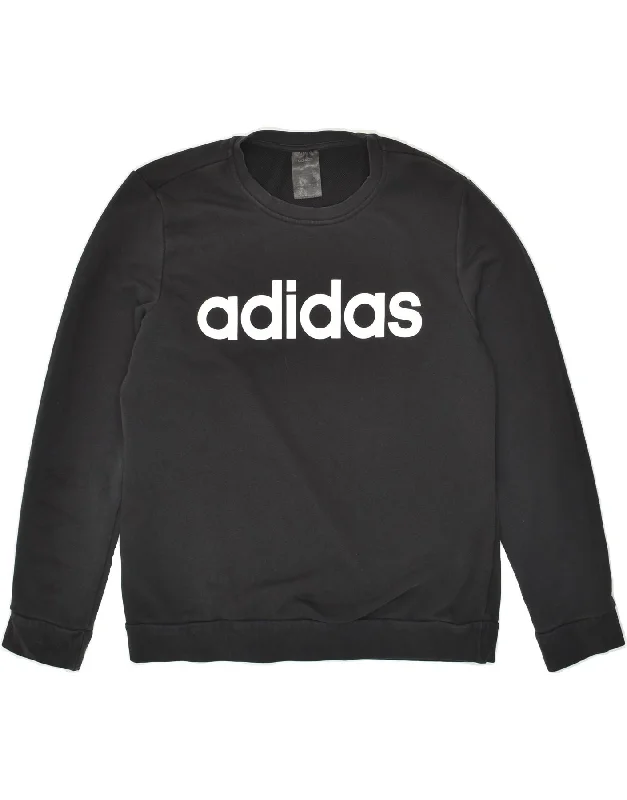 ADIDAS Womens Graphic Sweatshirt Jumper UK 14/16 Large Black Cotton Hoodie with Print Artistic Unique