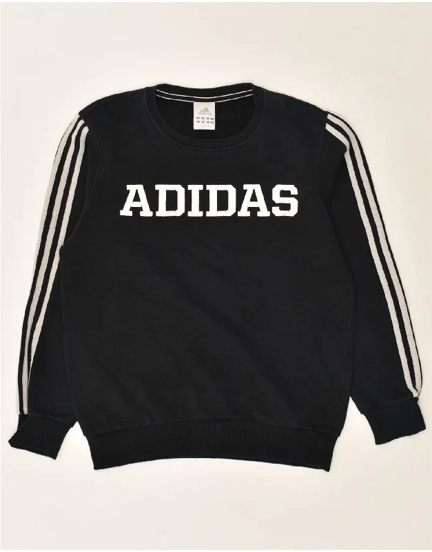 ADIDAS Womens Graphic Sweatshirt Jumper UK 8 Small Black Cotton Hoodie with Lining Warm Insulated