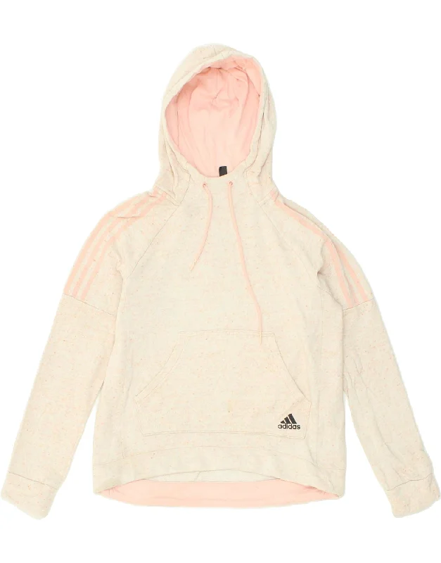 ADIDAS Womens Hoodie Jumper UK 8/10 Small Beige Flecked Cotton Cotton Hoodie Fleece Lining Warmth