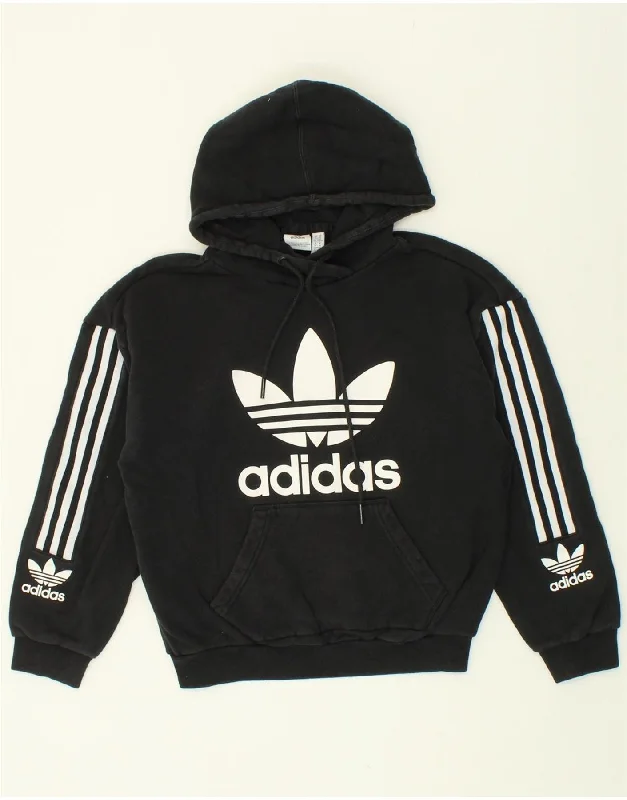 ADIDAS Womens Oversized Graphic Hoodie Jumper UK 6 XS Black Cotton Hoodie with Patch Decorative Personalized