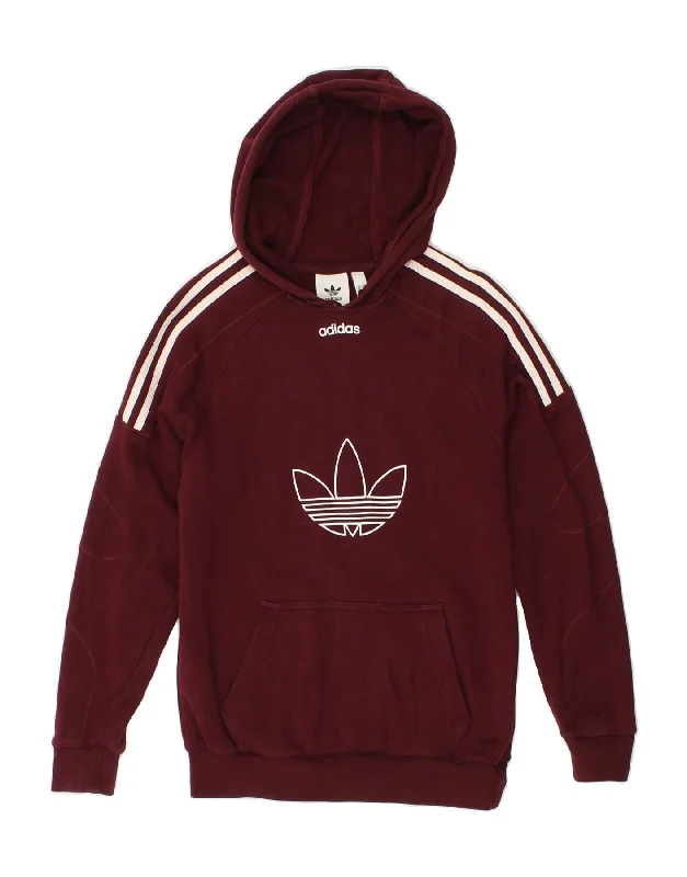 ADIDAS Womens Oversized Graphic Hoodie Jumper UK 6 XS Burgundy Cotton Hoodie with Hood Adjustable Protection