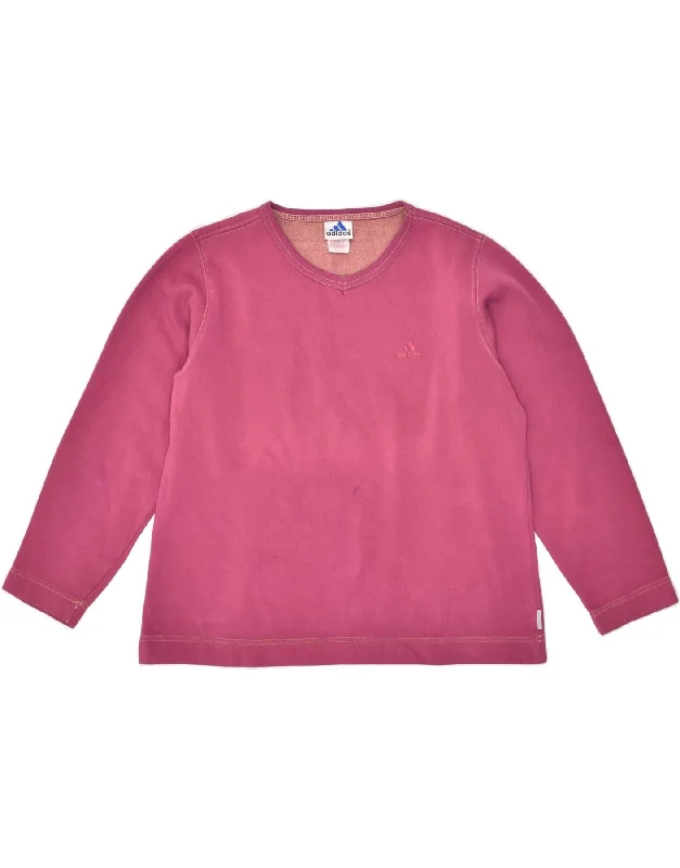 ADIDAS Womens Sweatshirt Jumper UK 14 Large Pink Cotton Hoodie with V-Neck Classic Versatile