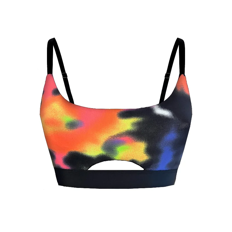 Adjustable Pole Dance Bra Abstract Print Fire Dancer Sleek Sports Bra