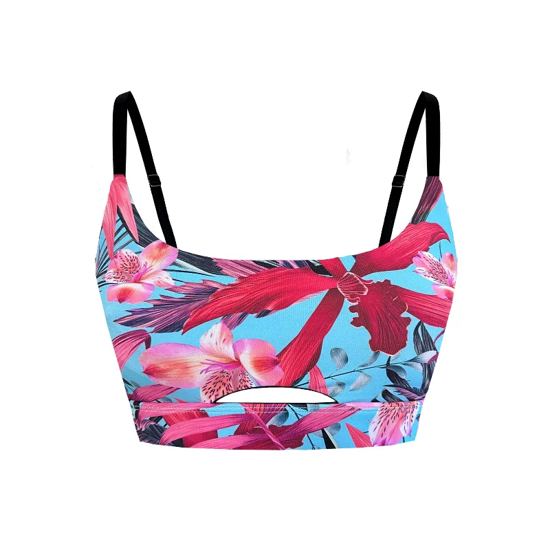 Adjustable Pole Dance Sports Bra Luna Blue Pink Flower Comfortable Fit Bralette