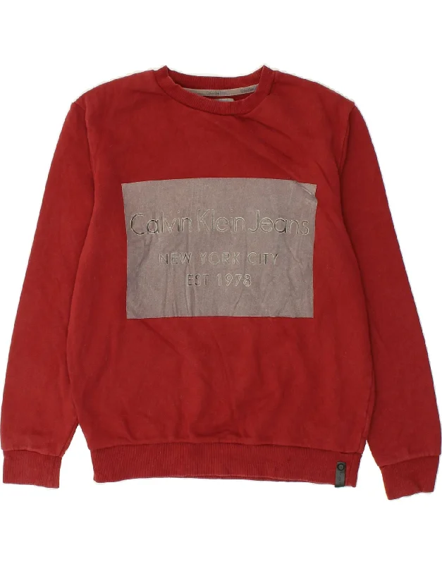 CALVIN KLEIN JEANS Womens Graphic Sweatshirt Jumper UK 16 Large Red Hoodie with Full-Zip Functional Layering