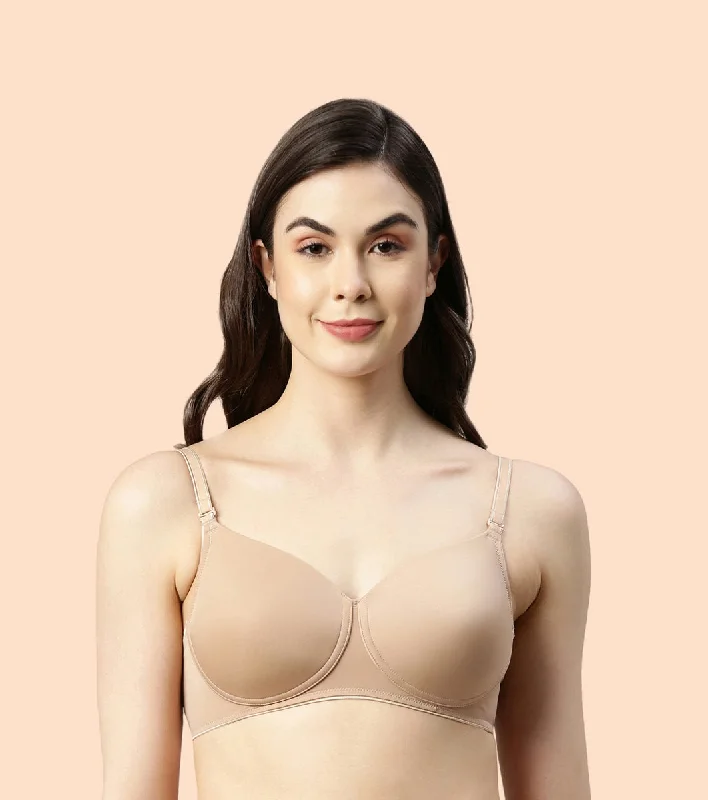 Enamor Dope Dye F165 Ecolite Fabric Smooth Support Bra for Women - Padded, Wirefree and High Coverage - Honey Beige Sexy Underwire Bra