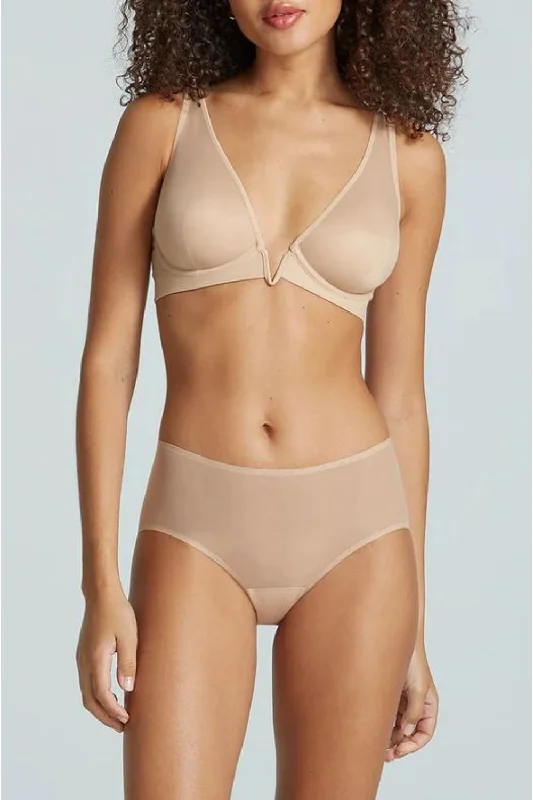 Mesh Plunge Underwire Bra in Beige Sporty Compression Bra