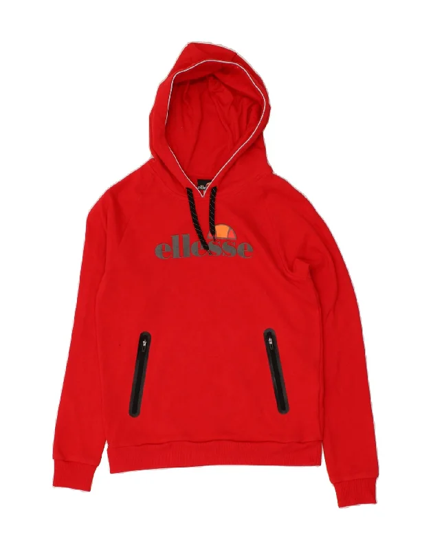 ELLESSE Womens Graphic Hoodie Jumper UK 10 Small  Red Cotton Hoodie Sweatshirt Pullover