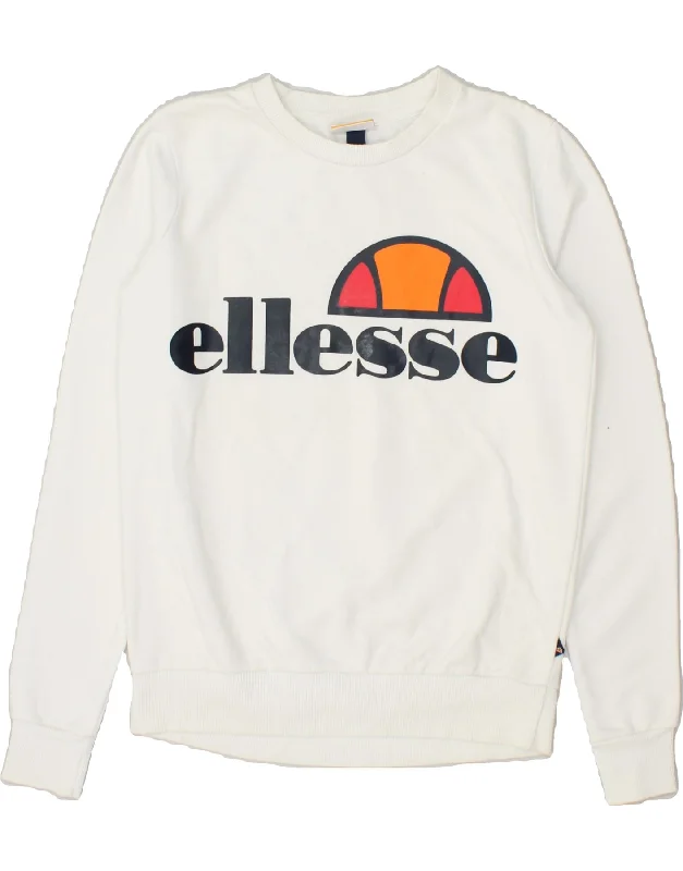 ELLESSE Womens Graphic Sweatshirt Jumper UK 4 XS White Cotton Hoodie with Zipper Placket Modern Functional