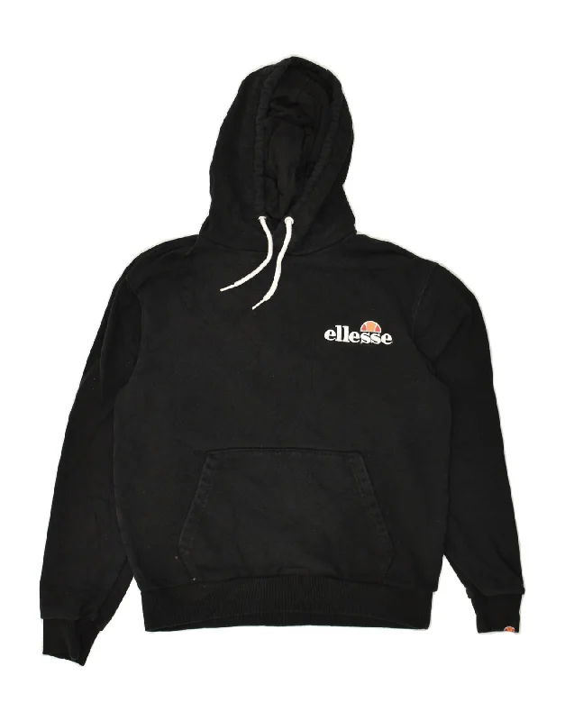 ELLESSE Womens Loose Fit Graphic Hoodie Jumper UK 10 Small  Black Cotton Hoodie with Hem Detail Decorative Unique