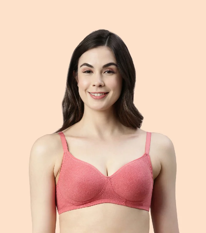 Enamor Fab-Cool A042 Side Support Shaper  Stretch Cotton Everyday Bra for Women- High Coverage, Non Padded and Wirefree - Tomato Melange Daily Comfort Bra