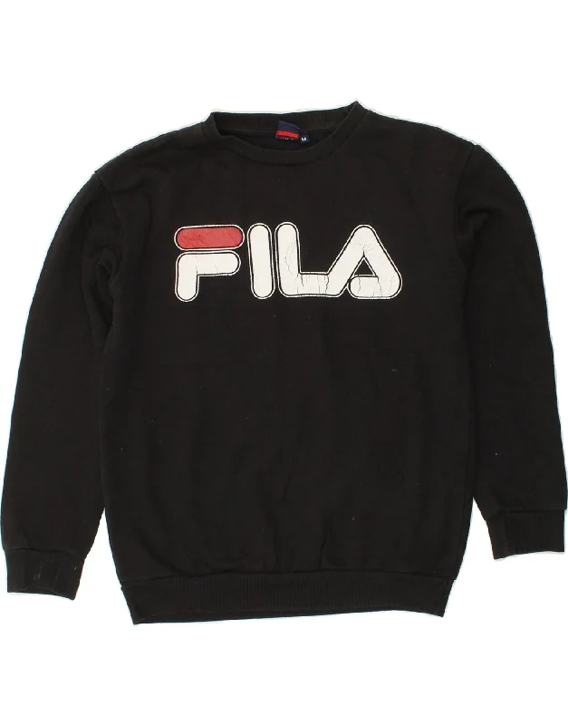 FILA Womens Graphic Sweatshirt Jumper UK 14 Medium Black Polyester Hoodie with Magnetic Closure Innovative Modern