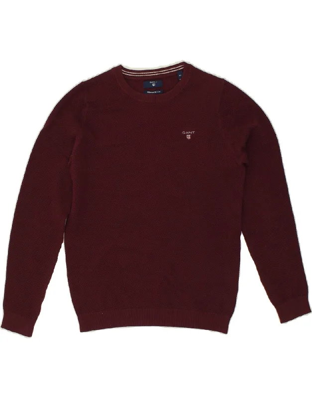 GANT Womens Sweatshirt Jumper UK 6 XS Maroon Cotton Hoodie with High-Low Hem Asymmetrical Trendy