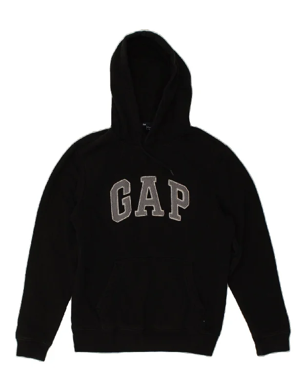 GAP Womens Graphic Hoodie Jumper UK 6 XS Black Cotton Hoodie with Toggle Buttons Decorative Unique