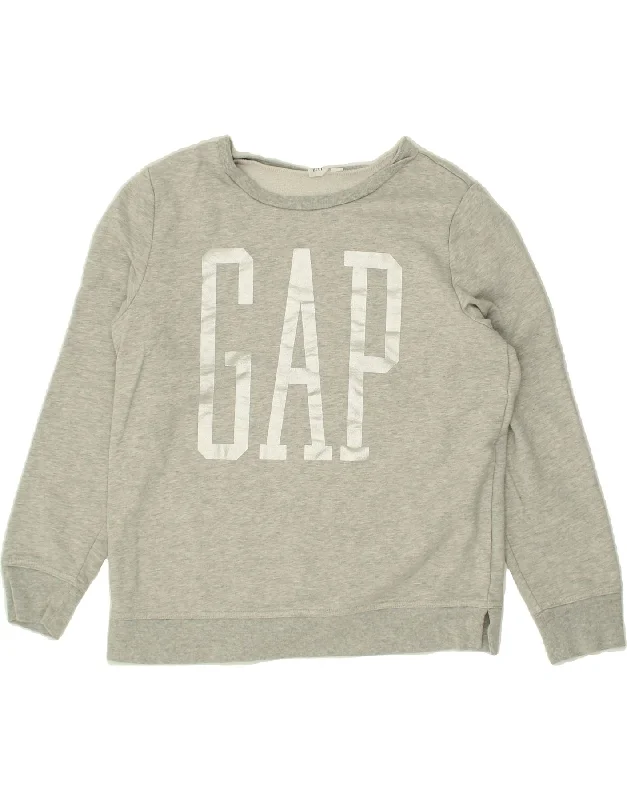 GAP Womens Graphic Sweatshirt Jumper UK 10 Small Grey Cotton Hoodie with Hem Detail Decorative Unique