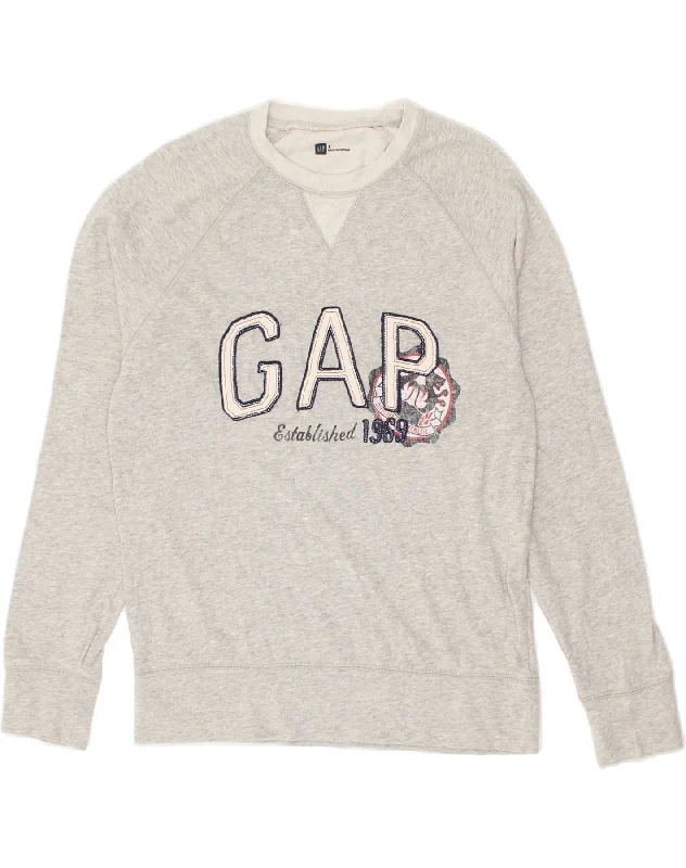 GAP Womens Graphic Sweatshirt Jumper UK 10 Small Grey Hoodie with Elastic Cuffs Stretchable Comfortable