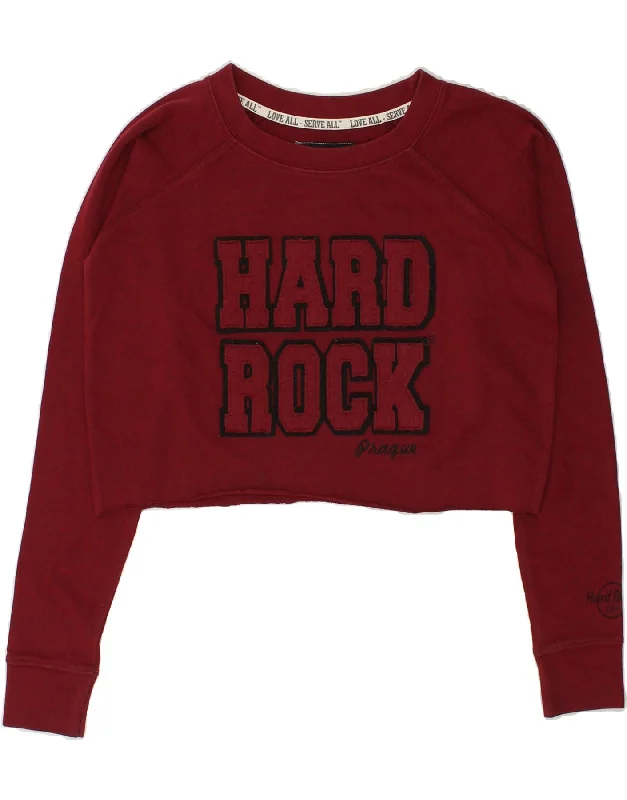 HARD ROCK CAFE Womens Prague Graphic Sweatshirt Jumper UK 10 Small Red Hoodie with Pocket Utility Practical