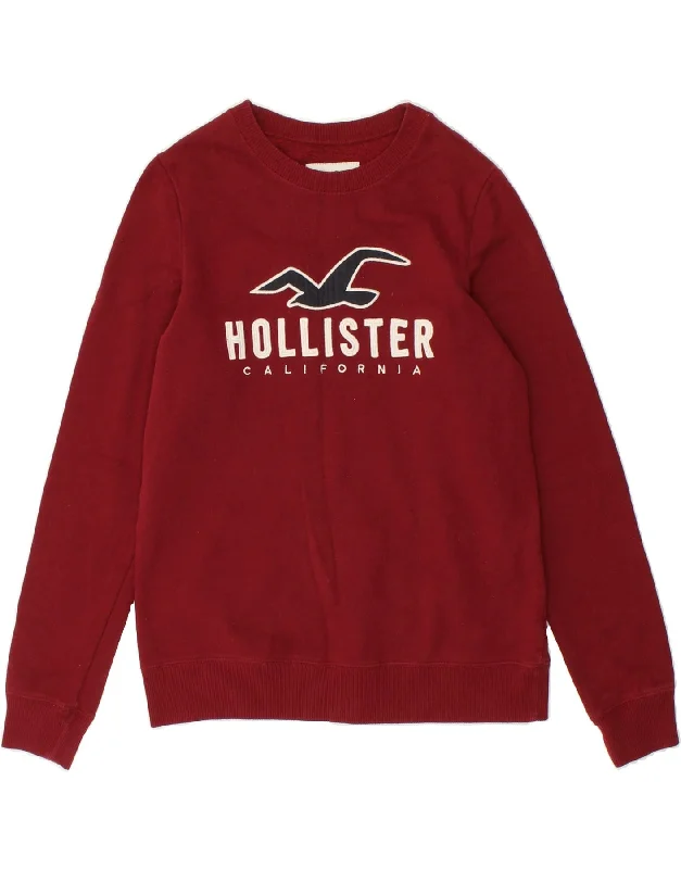 HOLLISTER Womens Graphic Sweatshirt Jumper UK 10 Small Red Cotton Hoodie with Print Artistic Unique