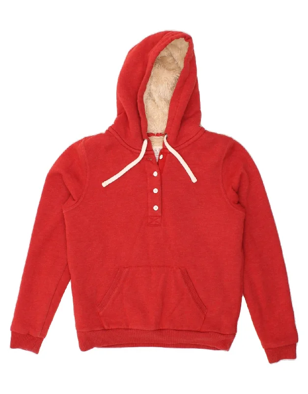 JACK WILLS Womens Graphic Hoodie Jumper UK 12 Medium  Red Cotton Hoodie with Relaxed Fit Easy Casual