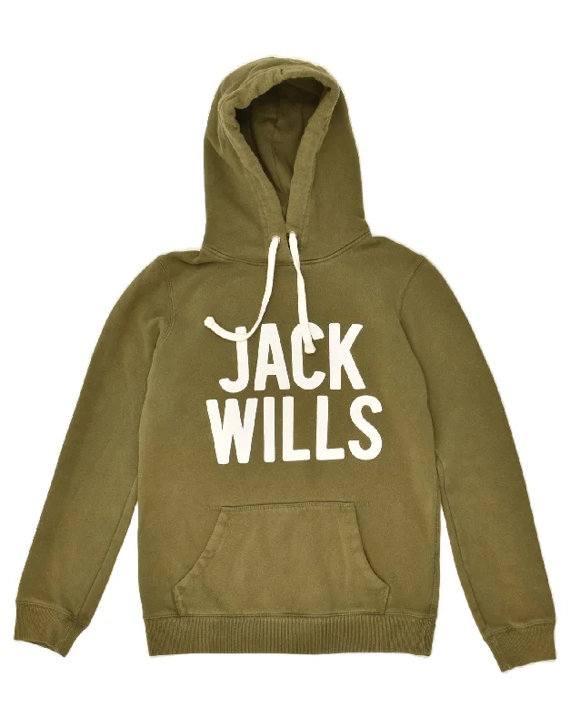 JACK WILLS Womens Graphic Hoodie Jumper UK 6 XS  Green Cotton Hoodie with Neon Bright Vibrant