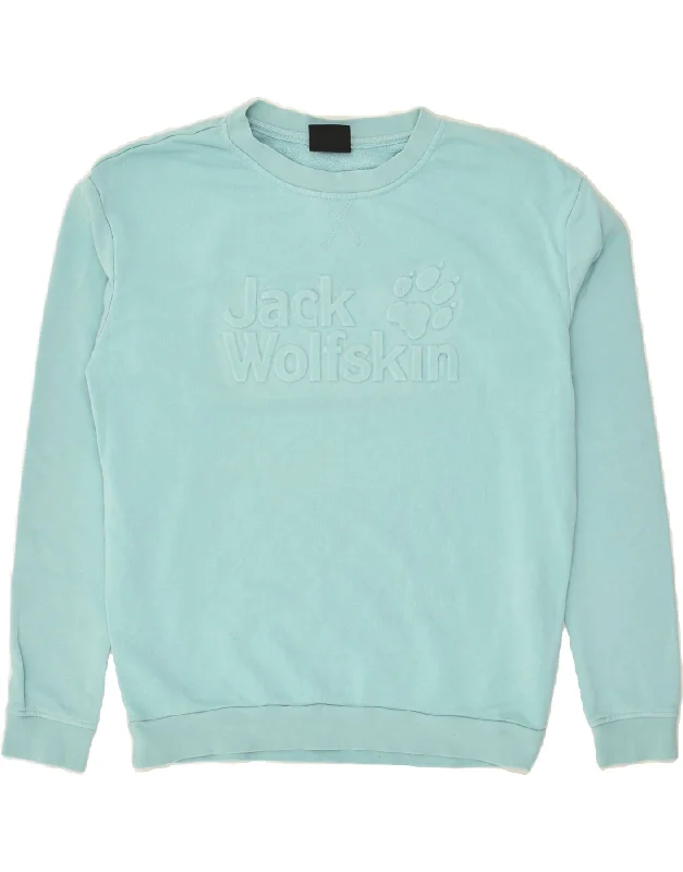 JACK WOLFSKIN Womens Oversized Sweatshirt Jumper UK 8/10 Small  Turquoise Hoodie with Mock Neck Collared Structured