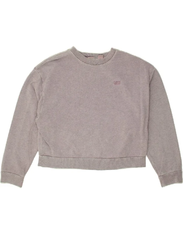 LEVI'S Womens Crop Sweatshirt Jumper UK 10 Small Grey Cotton Hoodie with Puffed Sleeves Voluminous Trendy