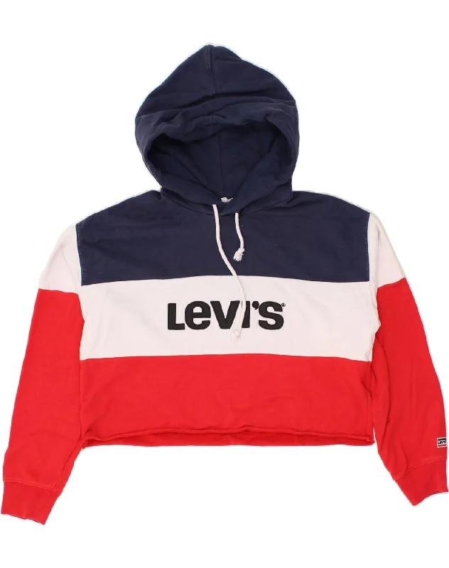 LEVI'S Womens Graphic Crop Hoodie Jumper UK 10 Small Multicoloured Hoodie with Crew Neck Simple Timeless