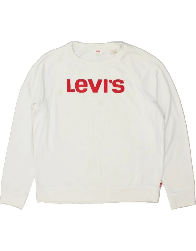 LEVI'S Womens Graphic Sweatshirt Jumper UK 16 Large White Cotton Hoodie with Double Zipper Versatile Adjustable