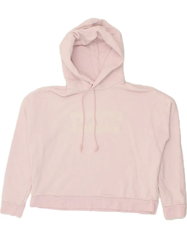 LEVI'S Womens Oversized Graphic Hoodie Jumper UK 10 Small Pink Cotton Hoodie with Camouflage Military Edgy