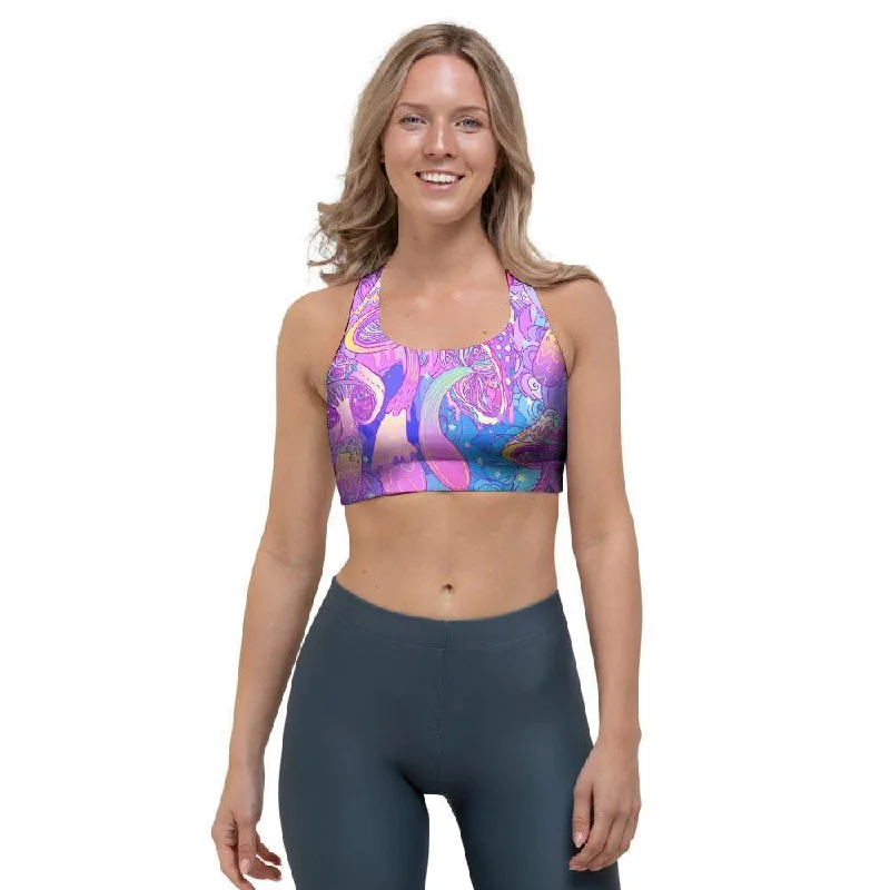 Mushroom Psychedelic Trippy Sports Bra Active Support Bra