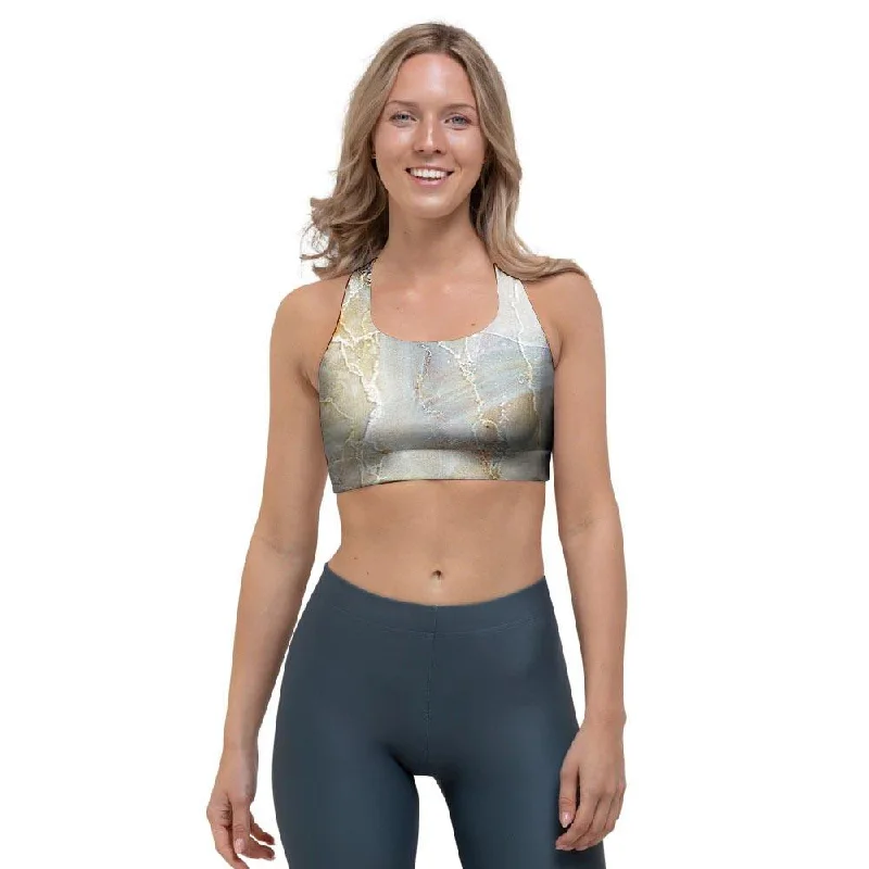 Natural Brown Marble Sports Bra Soft Cotton Bra