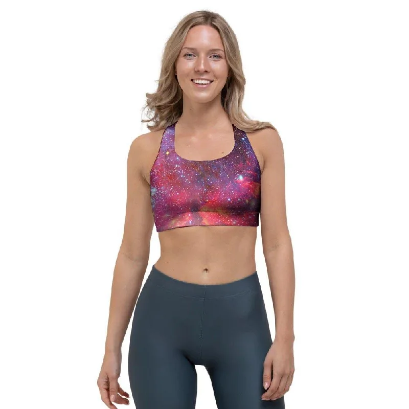 Nebula Red Galaxy Space Sports Bra Lightly Padded Bra