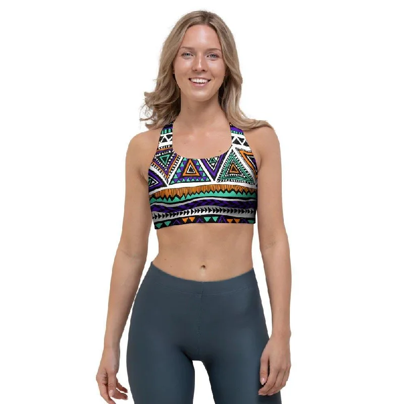 Neon Color Indian Aztec Doodle Sports Bra Lightly Padded Bra