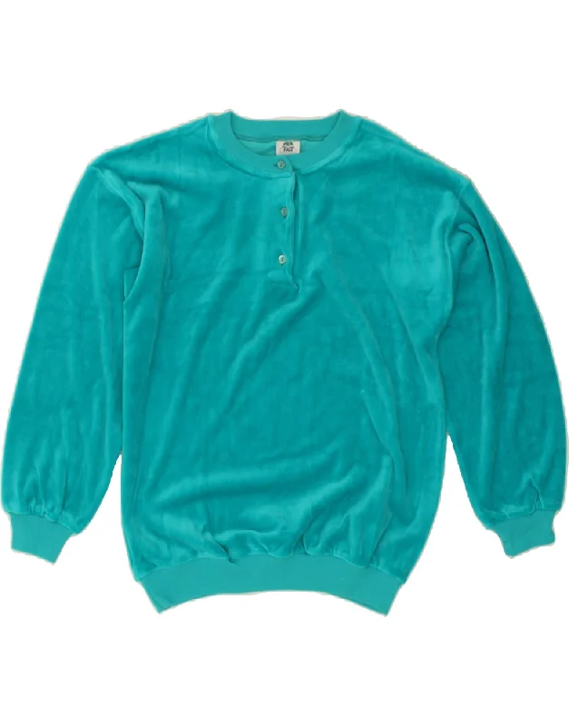 NEW FAST Womens Velour Sweatshirt Jumper EU 36/38 Small Turquoise Cotton Hoodie with Sequins Glamorous Eye-catching