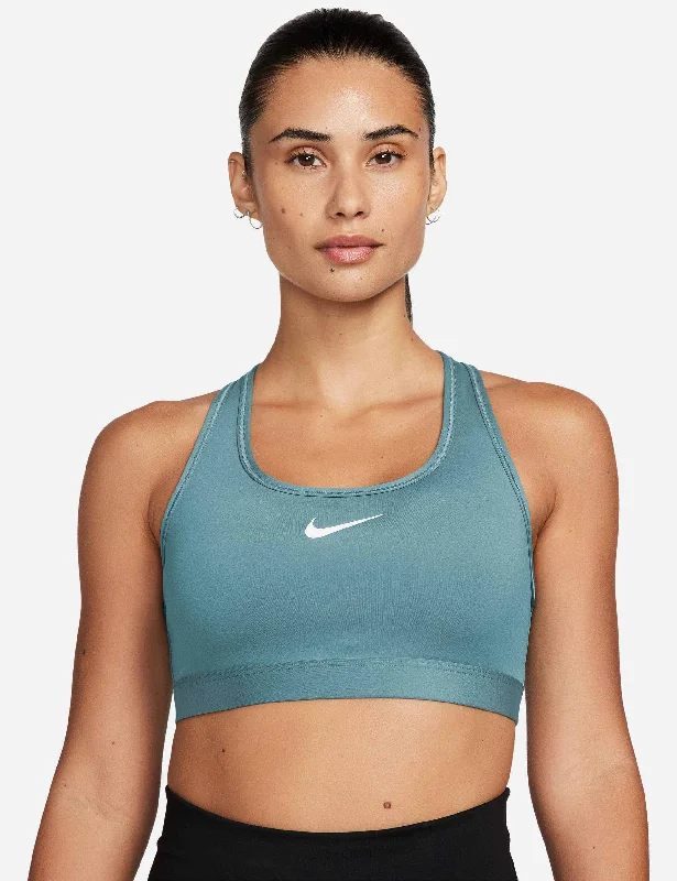 Swoosh Medium Support Bra - Denim Turquoise/White Elegant Cotton Bra