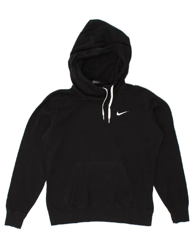 NIKE Womens Hoodie Jumper UK 14 Medium Black Cotton Hoodie with Camouflage Military Edgy