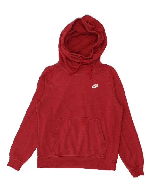 NIKE Womens Hoodie Jumper UK 14 Medium Red Cotton Hoodie with Patch Decorative Personalized