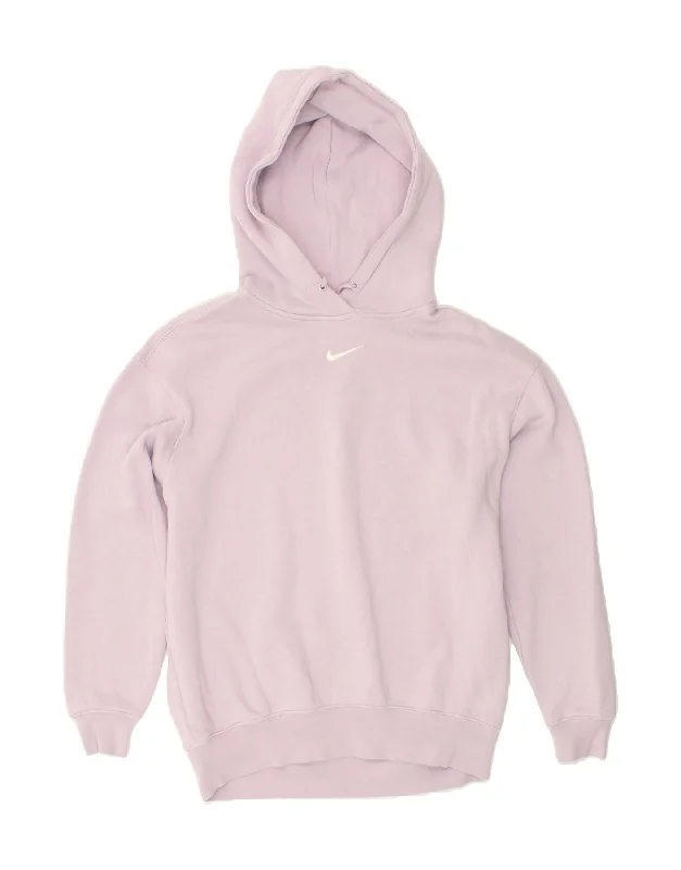 NIKE Womens Oversized Hoodie Jumper UK 6 XS Purple Cotton Hoodie with Turtle Neck Cozy Winter