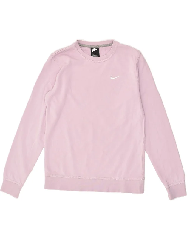 NIKE Womens Sweatshirt Jumper UK 14 Medium Pink Cotton Hoodie with Metallic Shiny Futuristic