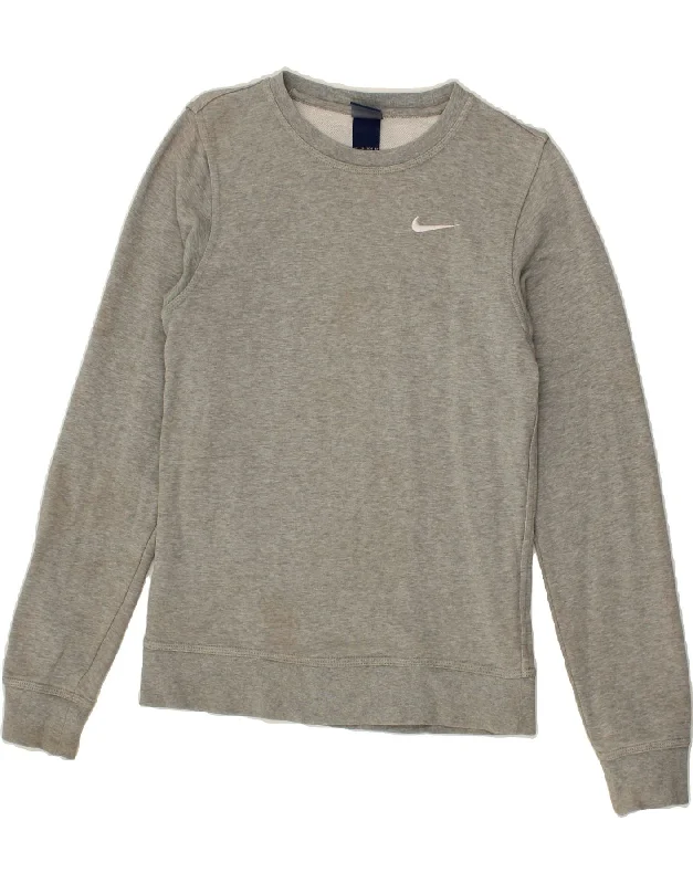 NIKE Womens Sweatshirt Jumper UK 6 XS Grey Cotton Hoodie with Half-Zip Sporty Casual