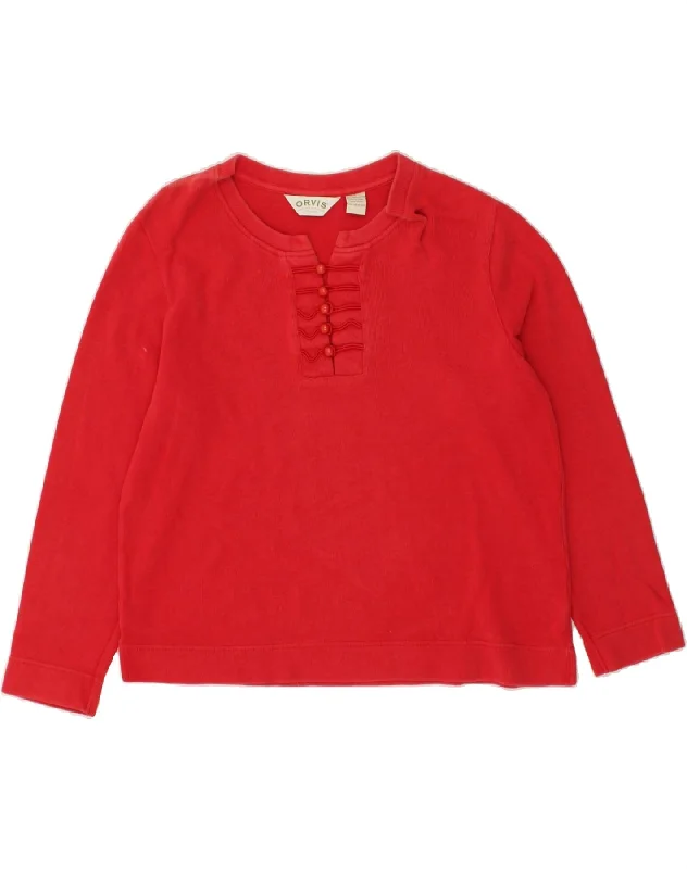 ORVIS Womens Sweatshirt Jumper UK 16 Large Red Cotton Hoodie with Cuffed Sleeves Snug Secure