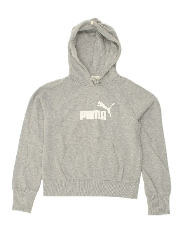 PUMA Womens Crop Graphic Hoodie Jumper UK 10 Small Grey Cotton Hoodie with Relaxed Fit Easy Casual