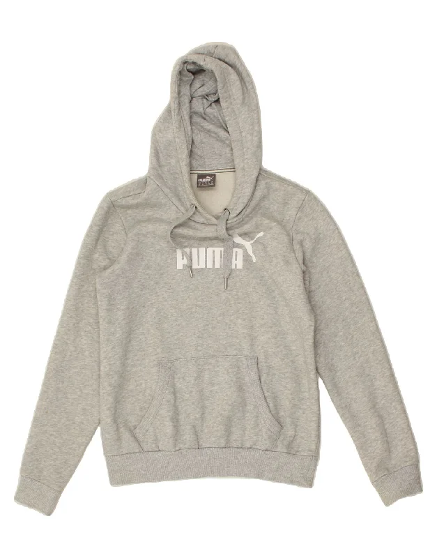 PUMA Womens Graphic Hoodie Jumper UK 10 Small  Grey Cotton Hoodie with Tied Waist Feminine Flattering