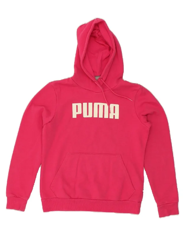 PUMA Womens Graphic Hoodie Jumper UK 12 Medium Pink Cotton Hoodie with Back Slit Movement Comfort