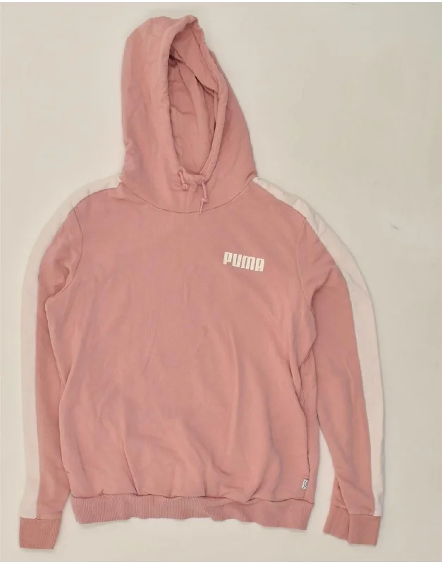 PUMA Womens Hoodie Jumper UK 16 Large Pink Colourblock Polyester Hoodie with Applique Textured Unique